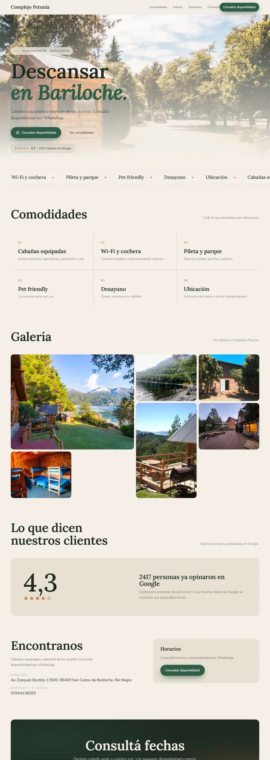 Muestra de web para Complejo Petunia